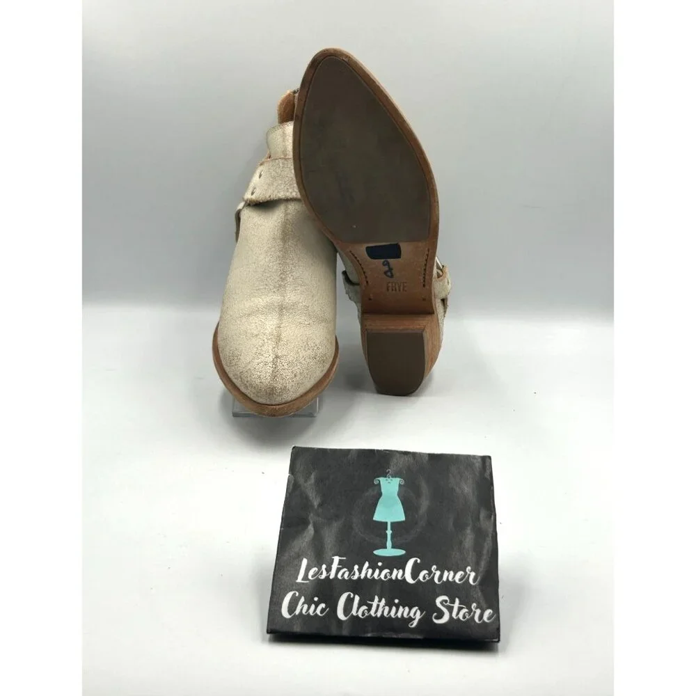 Frye Women Distressed Beige Leather Ray Harness Western Ankle Boots Sz 9.5 3255 - Picture 3 of 16